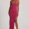 Calico Cross Strap Ruffle Floor Length Kjoler i fuchsia