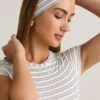 Candy Modal ribbet pannebånd i blå og gul stripe