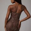 Caprice gjennomsiktig, pyntet bodycon-minikjole i Deep Cocoa