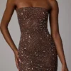 Caprice gjennomsiktig, pyntet bodycon-minikjole i Deep Cocoa