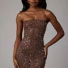 Caprice gjennomsiktig, pyntet bodycon-minikjole i Deep Cocoa
