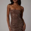 Caprice gjennomsiktig, pyntet bodycon-minikjole i Deep Cocoa