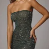 Caprice gjennomsiktig, pyntet bodycon-minikjole i smaragd