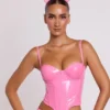 Cassandra vinyl-korsett-crop-top med bøyle i rosa