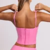 Cassandra vinyl-korsett-crop-top med bøyle i rosa