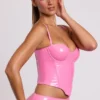 Cassandra vinyl-korsett-crop-top med bøyle i rosa