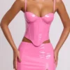 Cassandra vinyl-korsett-crop-top med bøyle i rosa