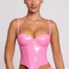 Cassandra vinyl-korsett-crop-top med bøyle i rosa