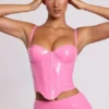 Cassandra vinyl-korsett-crop-top med bøyle i rosa