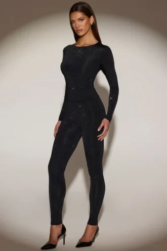 Cassie pyntede jersey-leggings med høy midje i svart