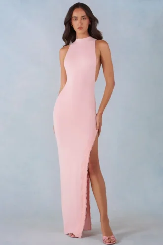 Cataleya Modal halterneck maxi-kjole i blushrosa