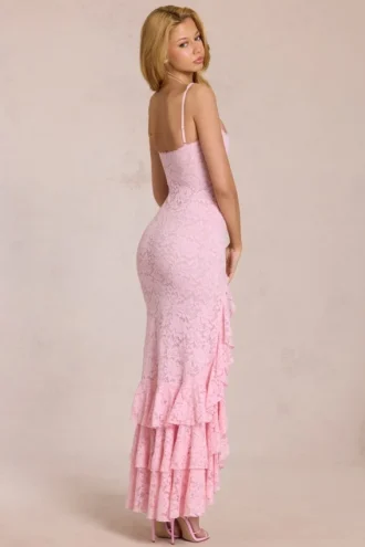 Celira Lace Ruffle Maxi Kjole i Blossom Pink