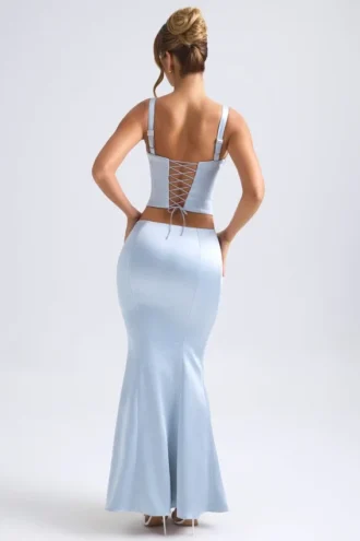 Ceres mid-rise fishtail-maxi-skjørt i lyseblått