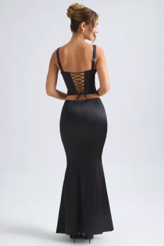 Ceres mid-rise fishtail-maxi-skjørt i svart