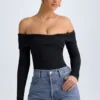 Ceyln Modal Off-Shoulder Ruched Bodyer i svart