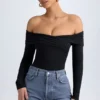 Ceyln Modal Off-Shoulder Ruched Bodyer i svart