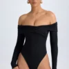 Ceyln Modal Off-Shoulder Ruched Bodyer i svart