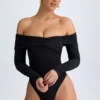 Ceyln Modal Off-Shoulder Ruched Bodyer i svart