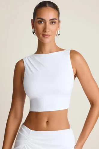 Ceylon drapert tank-top med åpen rygg i hvitt