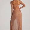 Champel pyntet maxi-kjole med cowl-hals i nude