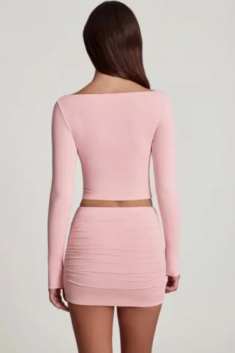 Cali Modal Ruched Mid-Rise Mini Skjørt i rosa