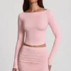 Cali Modal Ruched Mid-Rise Mini Skjørt i rosa