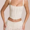 Cherith Lace Soft-Scoop Boned Corset Top i elfenben