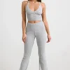 Chunky Knit Foldover Kick Flare-bukser i grå melert