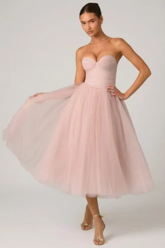 Cindy Tulle Corset Midaxi-kjole i Dusty Rose