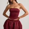 Clemmy Bubble Hem Mid-Rise Mini Skjørt i vinrød
