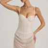 Connie Semi-Sheer Embellished Draped Corset Minikjoler i hvitt