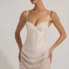 Connie Semi-Sheer Embellished Draped Corset Minikjoler i hvitt