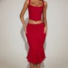 Coral Lace Mid-Rise Fluted Midi Skjørt i True Red