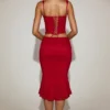 Coral Lace Mid-Rise Fluted Midi Skjørt i True Red