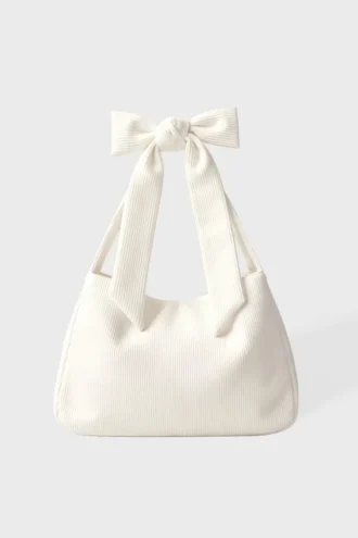 Corduroy Bow Tote Bag i elfenben