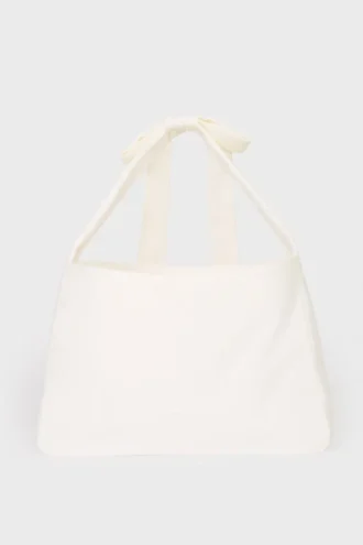 Corduroy Bow Tote Bag i elfenben