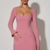 Corinne Sweetheart-Neck Langermet A-linje minikjole i støvet rosa