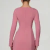 Corinne Sweetheart-Neck Langermet A-linje minikjole i støvet rosa