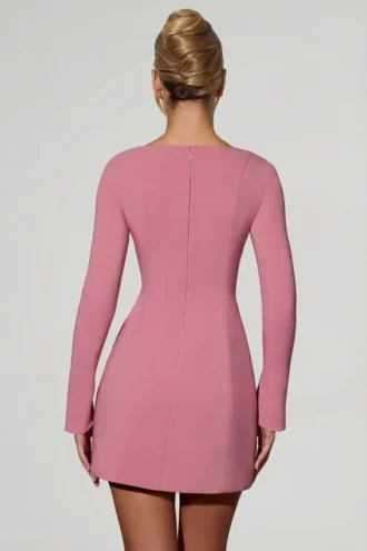 Corinne Sweetheart-Neck Langermet A-linje minikjole i støvet rosa