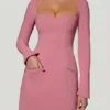 Corinne Sweetheart-Neck Langermet A-linje minikjole i støvet rosa