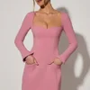 Corinne Sweetheart-Neck Langermet A-linje minikjole i støvet rosa