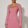 Corinne Sweetheart-Neck Langermet A-linje minikjole i støvet rosa