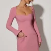 Corinne Sweetheart-Neck Langermet A-linje minikjole i støvet rosa