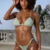 Crinkle Badetøy Side Tie Cheeky bikinitruser i Sage