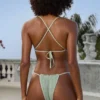 Crinkle Badetøy Side Tie Cheeky bikinitruser i Sage
