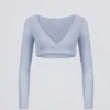Crop-top i børstet jersey med V-hals i Soft Blue