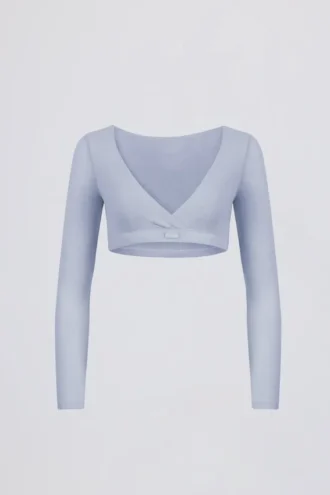 Crop-top i børstet jersey med V-hals i Soft Blue