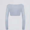 Crop-top i børstet jersey med V-hals i Soft Blue