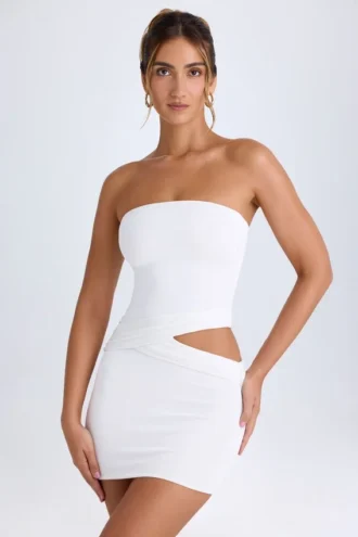 Damia Cut-Out Bandeau minikjole i hvitt