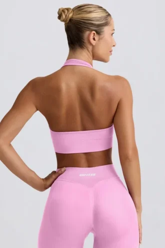 Define Luxe halterneck-sport-BH i bubblegumrosa